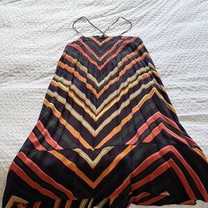 Anthropologie Black Midi Dress with Coral, Mustard & Teal Chevron Stripes